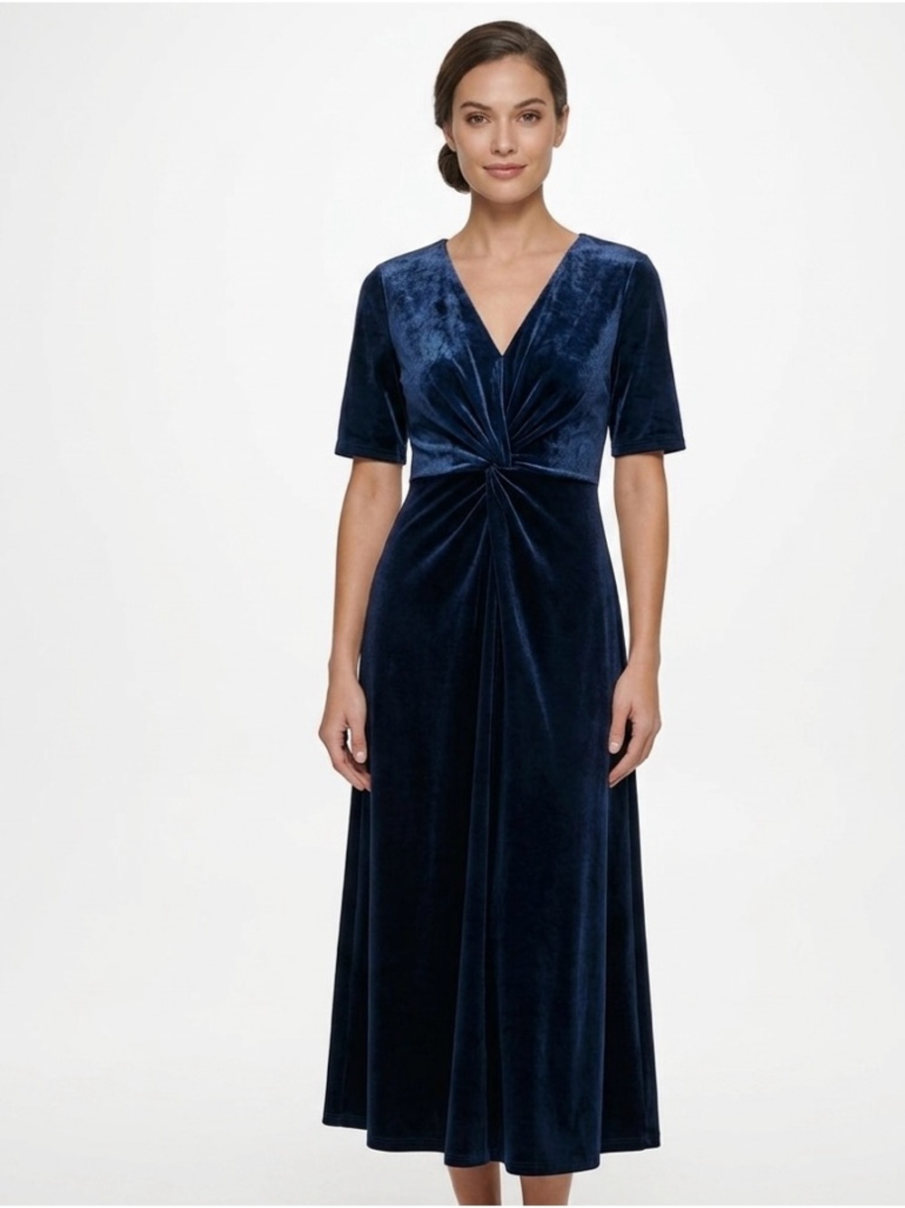 MSK Navy Velvet Twist-Front Midi Dress